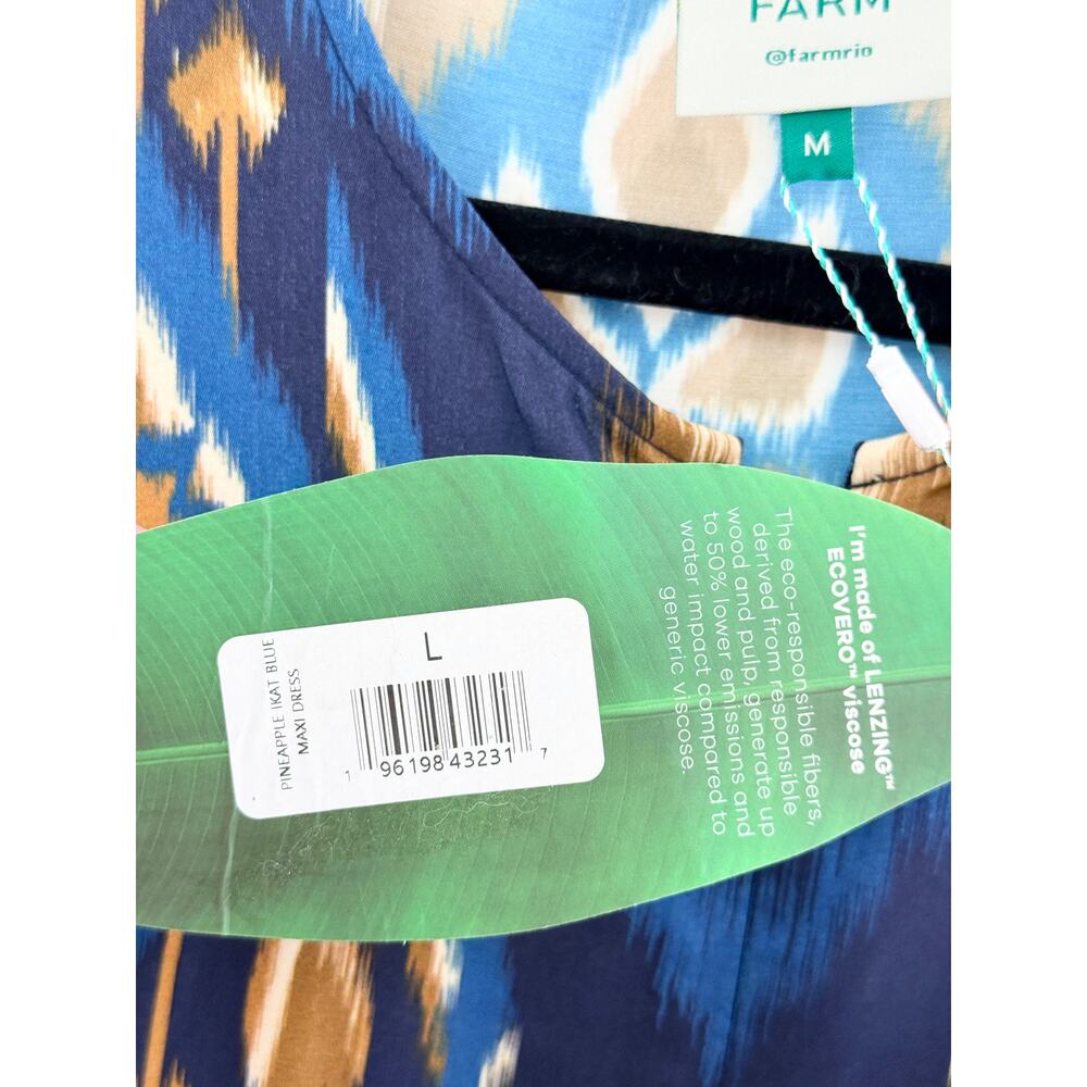 NWT FARM Rio Pineapple Ikat Long Sleeve V-Neck Maxi Dress Blue Women's Medium - Picture 5 of 6